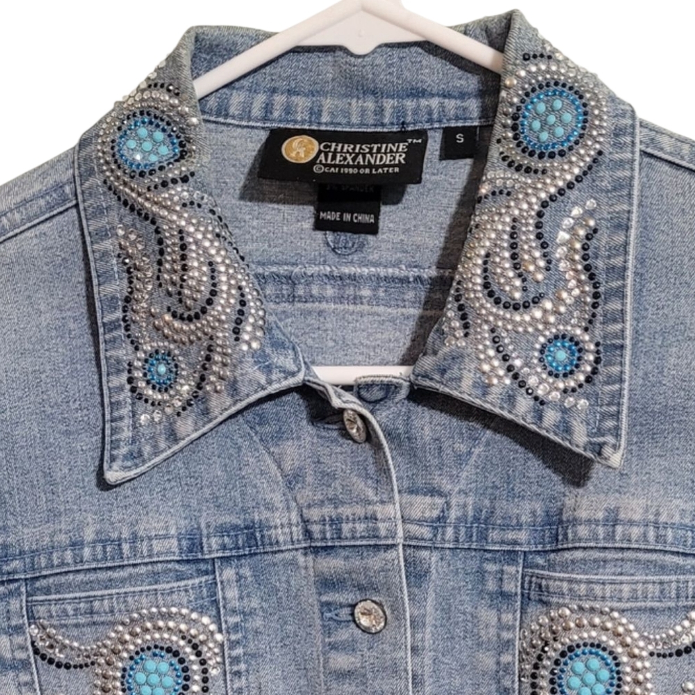 Christine Alexander Embellished Denim Jacket Swarovski Crystal Size S - Picture 4 of 8